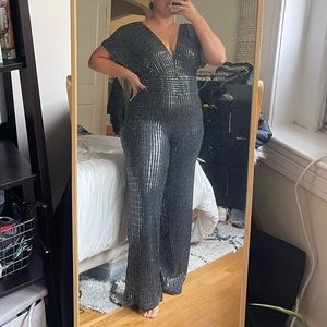 Black sparkly deep cut jumpsuit